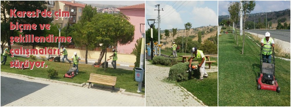 Karesi'de çim biçme ve şekillendirme çalışmaları sürüyor