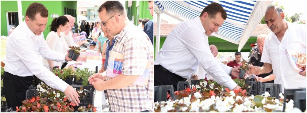 Başkan Yücel Yılmaz, çiçek dağıttı