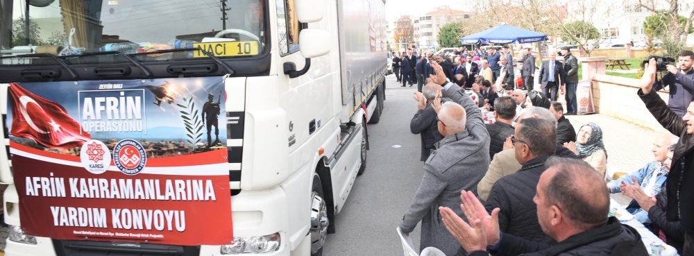Afrin'e yardım tırı yola çıktı, şehitler için fidan dikildi